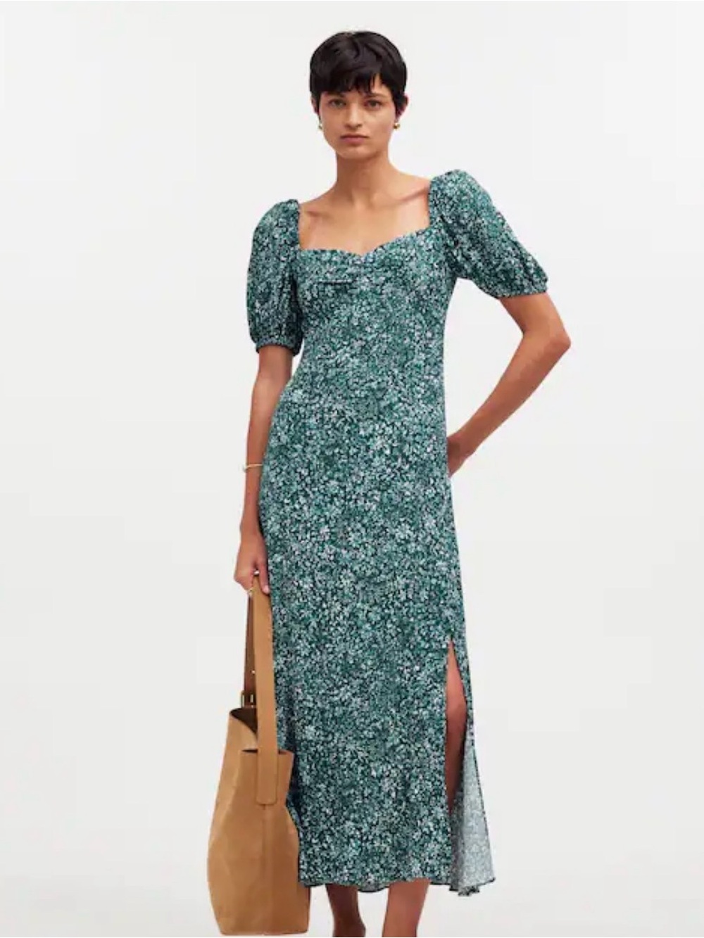 Madewell puff sleeve sweetheart dress in green ditsy 6